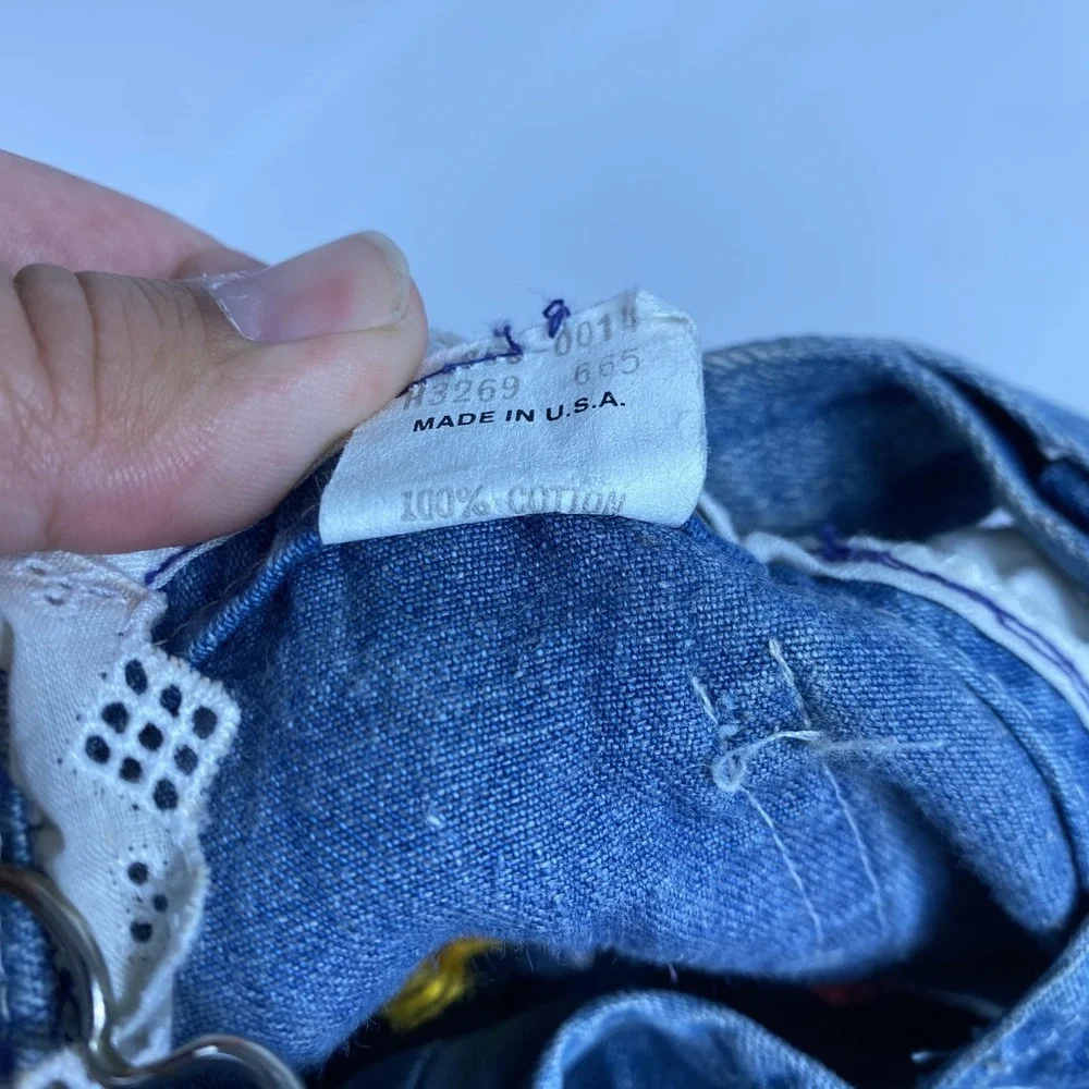 Vintage OshKosh Bgosh Overalls Girls 18‎ Months Denim Vestbak Hearts Lace 90s